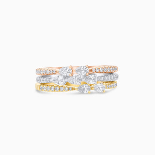 Seamless Spectrum Stacking Rings, Tri-Color 18KGold and Diamonds
