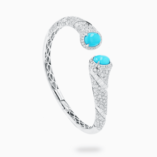 Cosmic Orbits Bangle, 18K White Gold and Diamonds, Turquoise